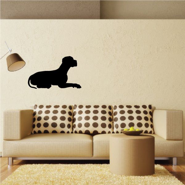 Hungry Great Dane decal with black sitting dog silhouette