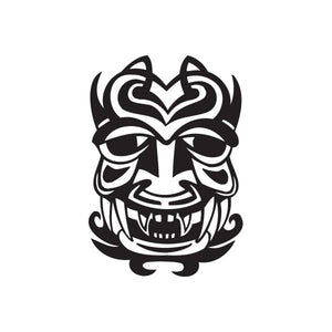 Tiki face decal with angry grinning mask design