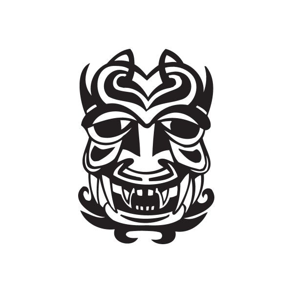 Tiki face decal with angry grinning mask design