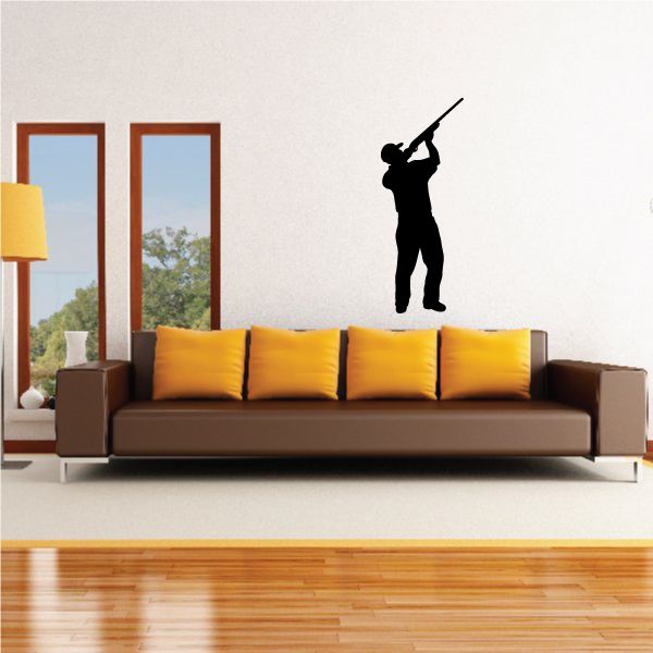 Hunter silhouette wall decal in black, hunter aiming a rifle