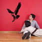 Black flying falcon wall decal silhouette, wings spread and beak pointed down