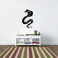 Black stylized cobra snake wall decal, curved head and raised fangs