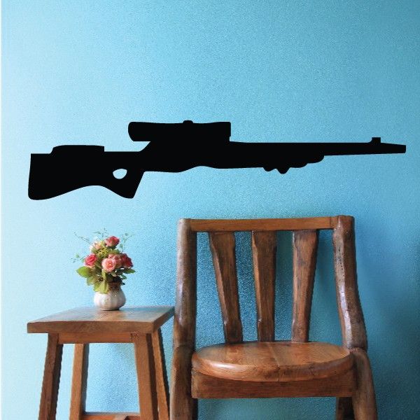 Hunting rifle decal, black rifle silhouette with scope, removable wall sticker