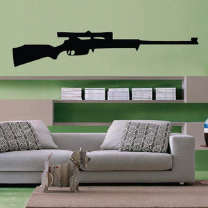 Hunting rifle wall decal with scope, black silhouette