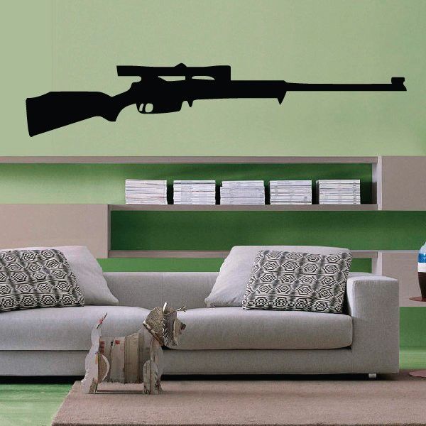 Hunting rifle wall decal with scope, black silhouette
