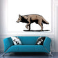 Running wolf decal sticker, black and tan with shadow