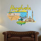 Hurghada sticker with yellow script text, beach scene and mosque illustration