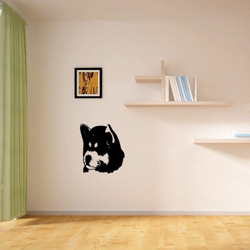 Husky puppy head wall decal, black and white silhouette