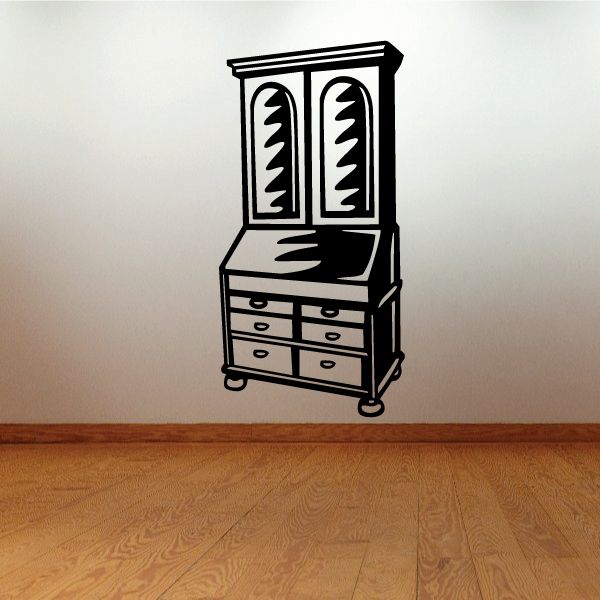 Hutch decal with black line-art cabinet and drawer unit design