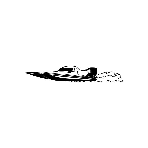 Hydroplane decal sticker with black-and-white boat and white water spray