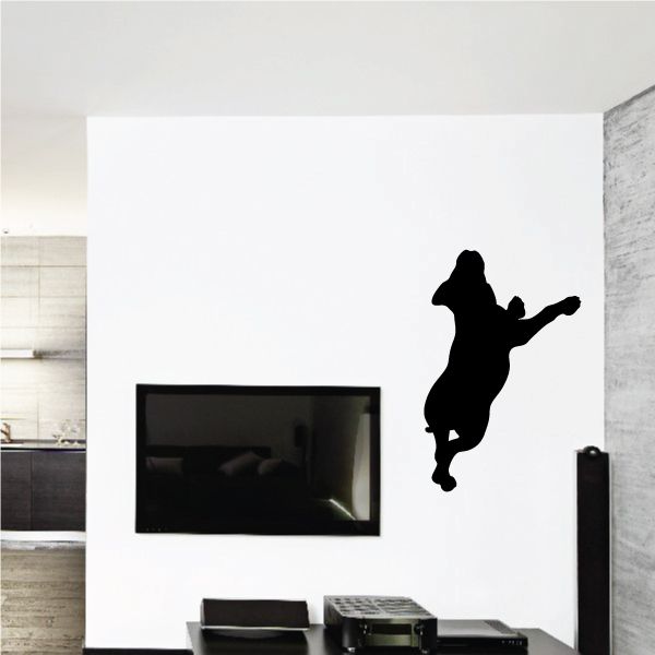 Black puppy dog wall decal, dog silhouette jumping