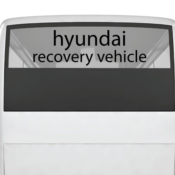 Hyundai recovery vehicle decal, black and white rectangular with hyundai text