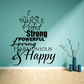 Inspirational wall decal with flowing script: WHOLE Perfect Strong POWERFUL Happy