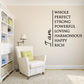 Motivational wall decal with vertical words: WHOLE PERFECT STRONG POWERFUL LOVING