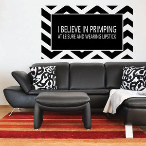 Wall quote decal with black chevron frame and white lipstick quote text