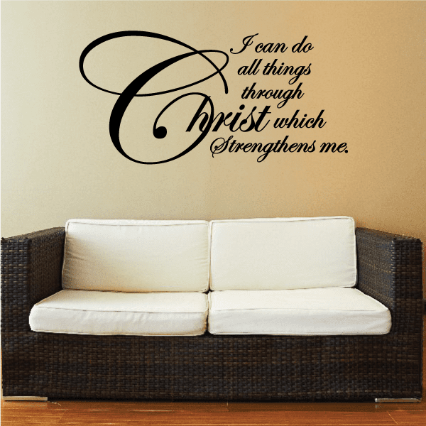 Religious scripture wall decal: “I can do all things through Christ” quote in cursive