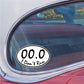 Round white car sticker with black border: '00.0' and 'I Don't Run'.