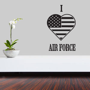 Heart-shaped Air Force decal with American flag stripes and AIR FORCE text