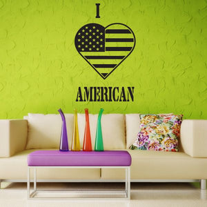 Wall decal with heart-shaped American flag and 'AMERICAN' text