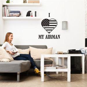 Heart-shaped US flag decal with stars and stripes and text 'MY ARMAN'