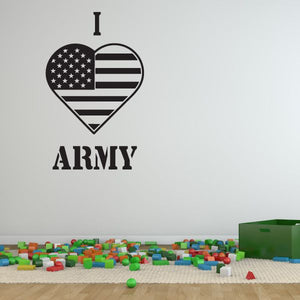 Army heart decal with U.S. flag stripes, stars, and text 'ARMY'