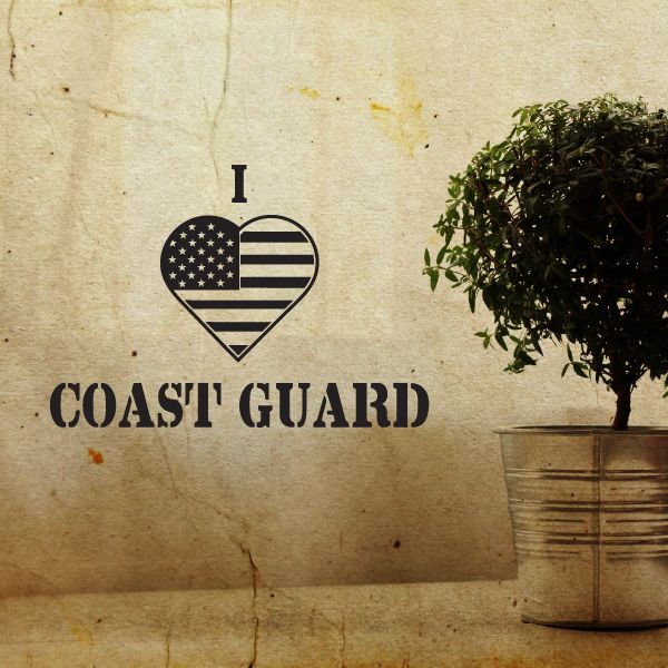 Coast Guard decal with heart-shaped US flag and bold COAST GUARD text