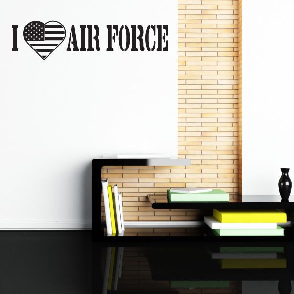 Air Force wall decal with heart and text 'I ♥ AIR FORCE'