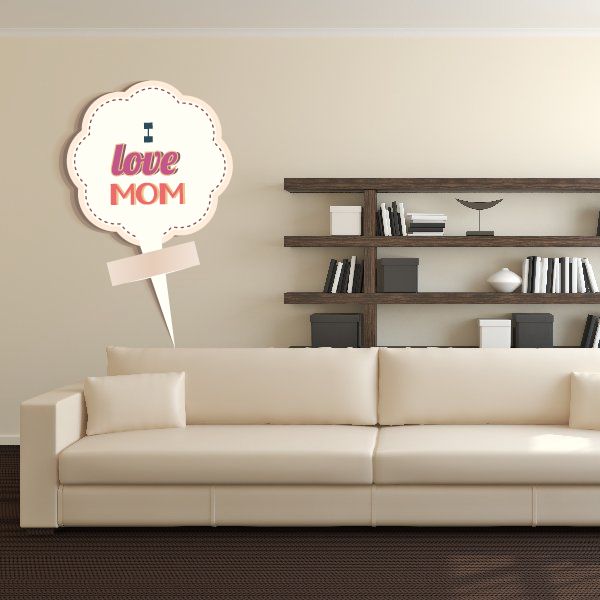 Mother’s Day cotton flower wall sticker with “Love MOM” text in a white scalloped shape