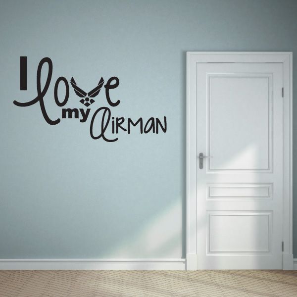 USAF airman wall decal reading 'I love my airman' with small airplane icon