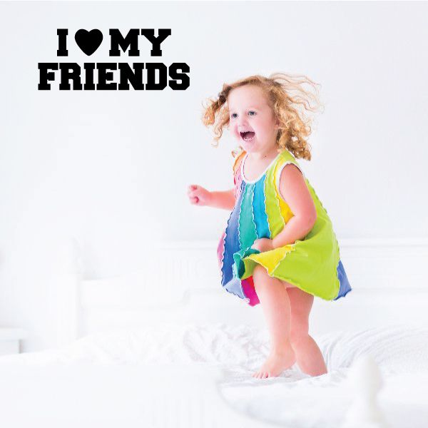 Wall decal with "I ♥ MY FRIENDS" lettering in black with a red heart