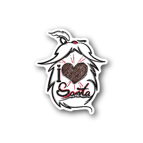Santa vinyl sticker featuring a cartoon Santa holding a heart, white outline with red details