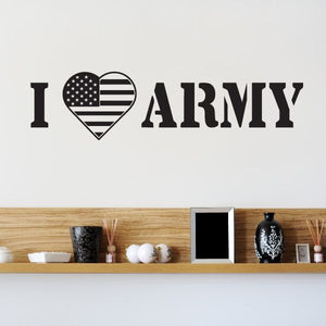 Army love decal with US flag heart and bold 'I ♥ ARMY' text