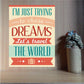 Square travel quote sticker, teal red cream typography with suitcase icon