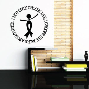 Circular black quote decal with ribbon figure and text