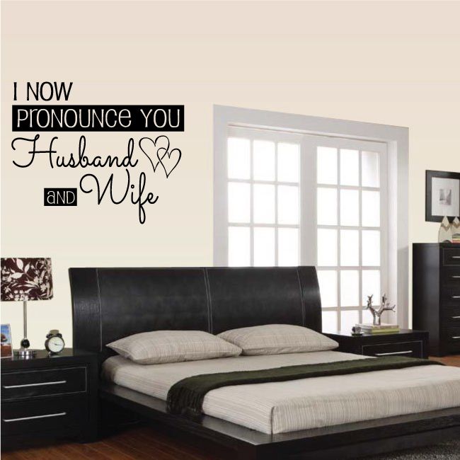 Wedding wall decal with 'I now pronounce you', 'Husband' and 'Wife' lettering
