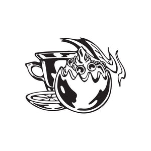 Ice cream and tea decal, black-and-white teacup and ice cream graphic