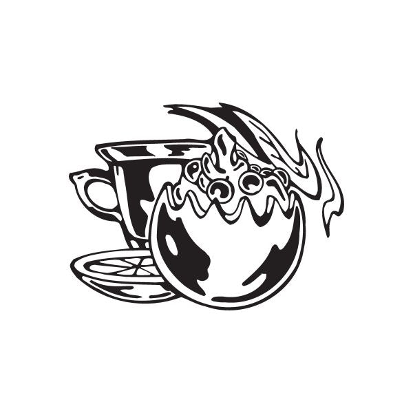 Ice cream and tea decal, black-and-white teacup and ice cream graphic
