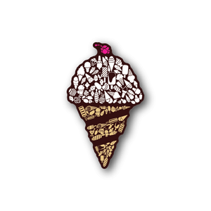 Ice cream collage vinyl sticker with filled cone design in pink and brown