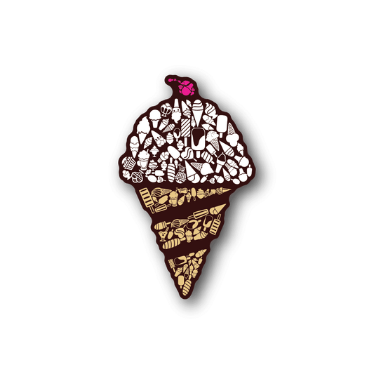 Ice cream collage vinyl sticker with filled cone design in pink and brown