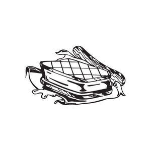 Ice cream sandwich decal with black-and-white sketched sandwich and drizzle