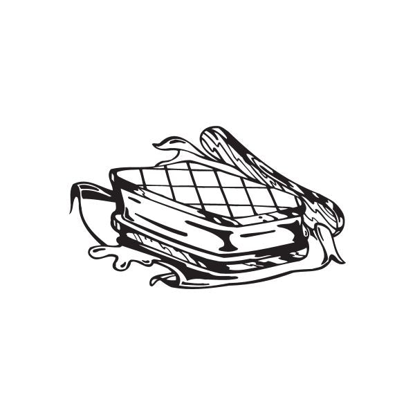 Ice cream sandwich decal with black-and-white sketched sandwich and drizzle