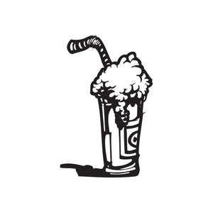 Ice cream shake decal, black outline with white whipped-cream top and straw