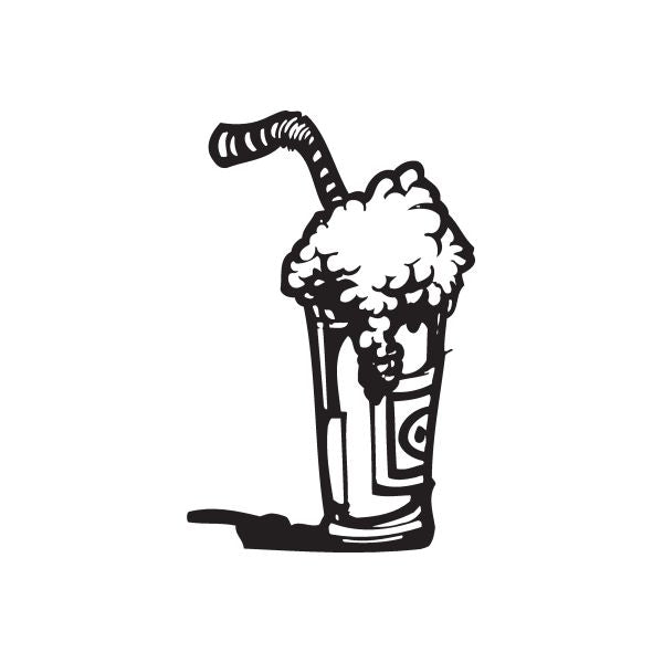 Ice cream shake decal, black outline with white whipped-cream top and straw