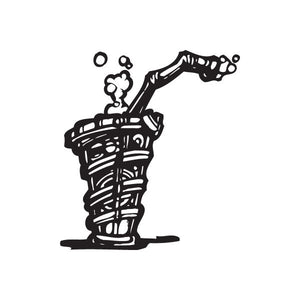 Ice cream shake straw decal with black line-art glass and bubble details