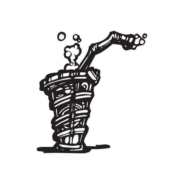 Ice cream shake straw decal with black line-art glass and bubble details