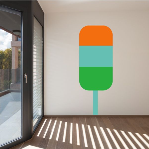 Layered ice cream wall decal in orange, teal, green with mint stick