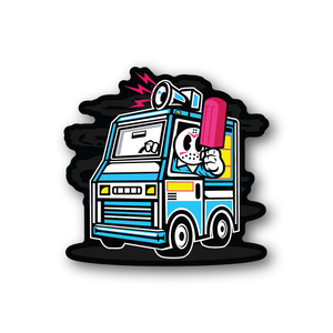 Ice cream truck vinyl sticker with colorful cartoon truck and pink ice cream cone