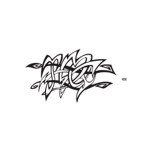 Graffiti-style ice decal in black with “ICE” text and abstract tag artwork