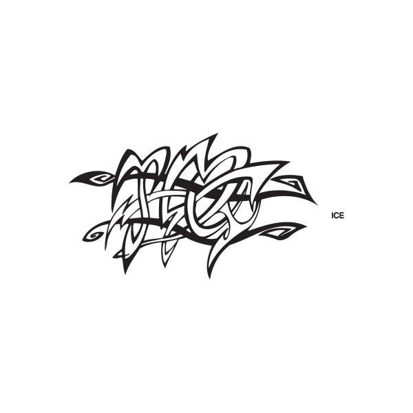 Graffiti-style ice decal in black with “ICE” text and abstract tag artwork