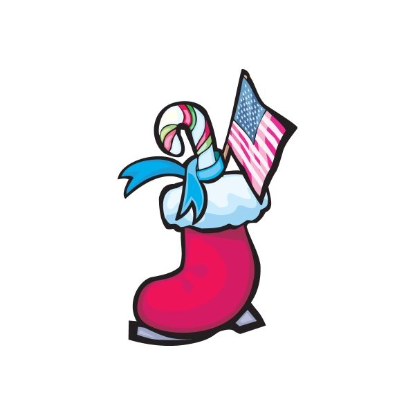 Image of Ice Skate Candy Cane and Flag Sticker